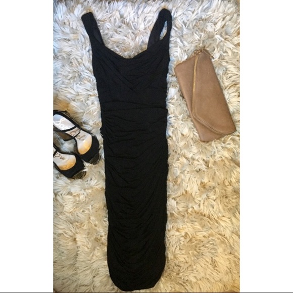 ✨NWOT✨BCBGMaxazria Formal Cowl Neck Midi Dress - Picture 2 of 5